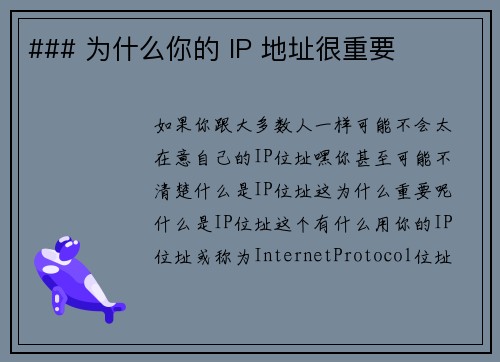 ### 为什么你的 IP 地址很重要 